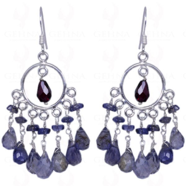 Iolite & Red Garnet Gemstone Earrings Made In .925 Solid Silver ES-1414