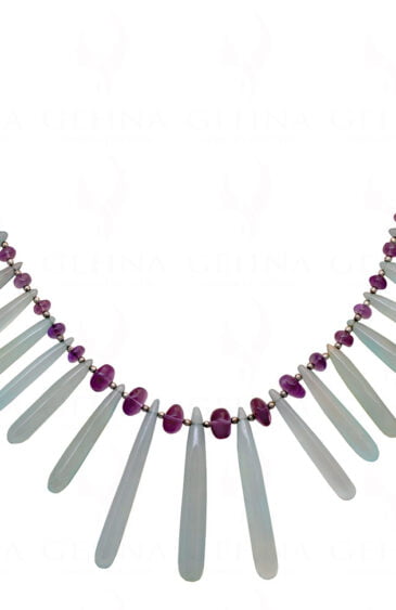 Amethyst & Aquamarine Gemstone Plain Long Size Drops Bead Necklace NS-1414