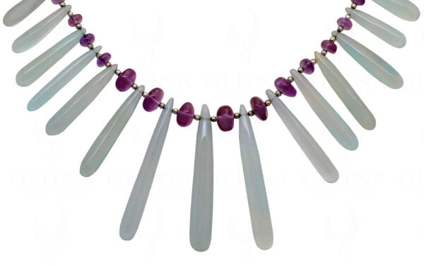 Amethyst & Aquamarine Gemstone Plain Long Size Drops Bead Necklace NS-1414