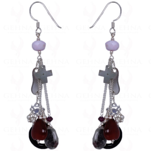 Smoky, Garnet & Rose Quartz Gemstone Earrings In .925 Sterling Silver ES-1416