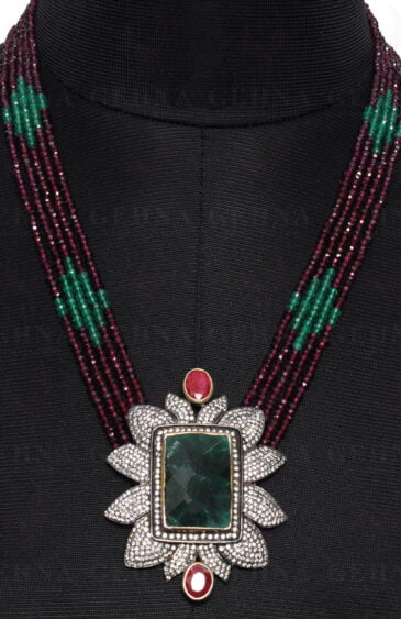 Ruby, Emerald & Garnet Gemstone Necklace with Victorian Pendant NS-1416