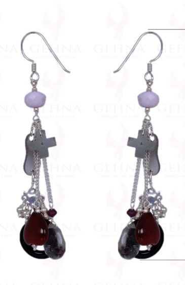 Smoky, Garnet & Rose Quartz Gemstone Earrings In .925 Sterling Silver ES-1416