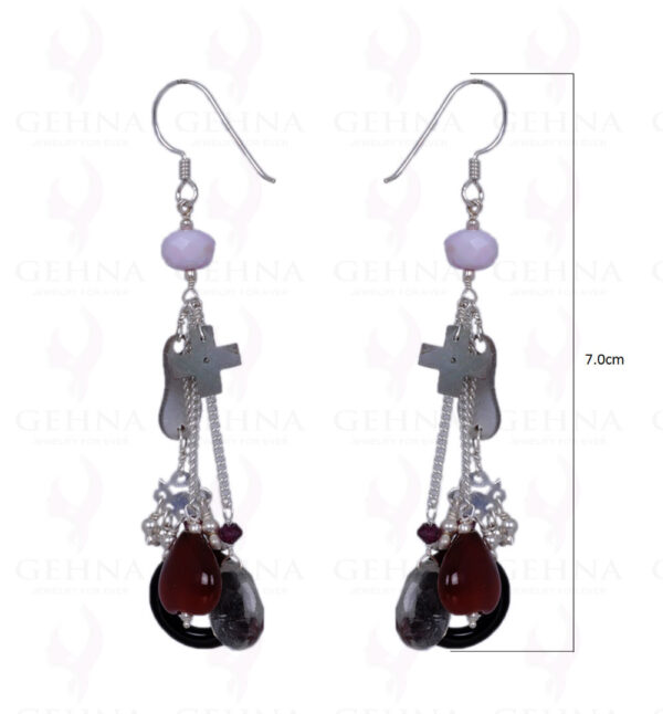 Smoky, Garnet & Rose Quartz Gemstone Earrings In .925 Sterling Silver ES-1416