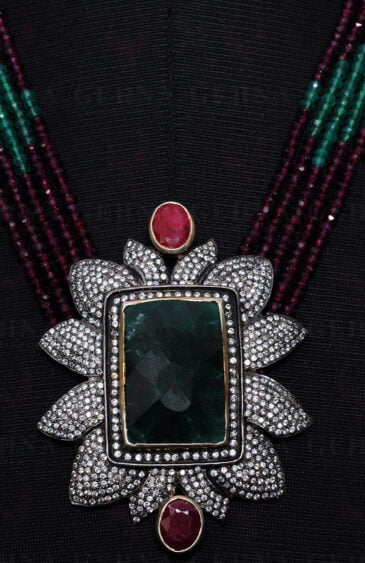 Ruby, Emerald & Garnet Gemstone Necklace with Victorian Pendant NS-1416