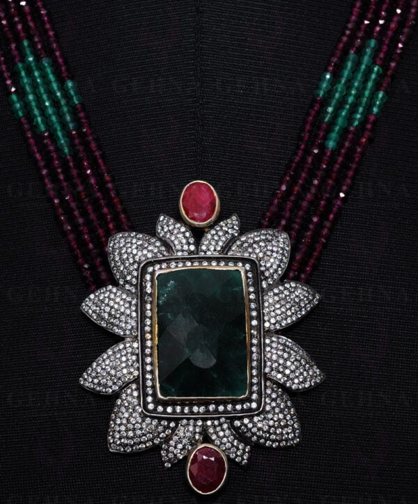 Ruby, Emerald & Garnet Gemstone Necklace with Victorian Pendant NS-1416