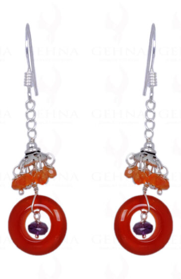 Amethyst & Carnelian Gemstone Bead Earrings Made In .925 Solid Silver ES-1417