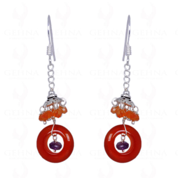 Amethyst & Carnelian Gemstone Bead Earrings Made In .925 Solid Silver ES-1417