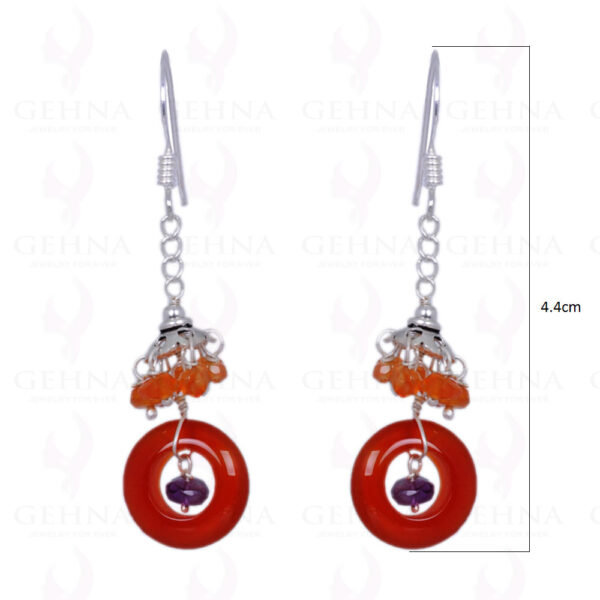 Amethyst & Carnelian Gemstone Bead Earrings Made In .925 Solid Silver ES-1417