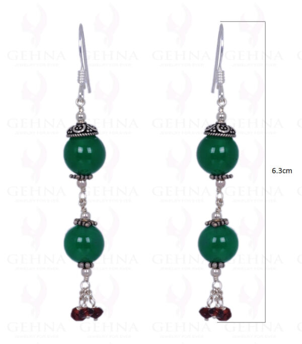 Green Onyx & Red Garnet Gemstone Bead Earrings Made In .925 Solid Silver ES-1418