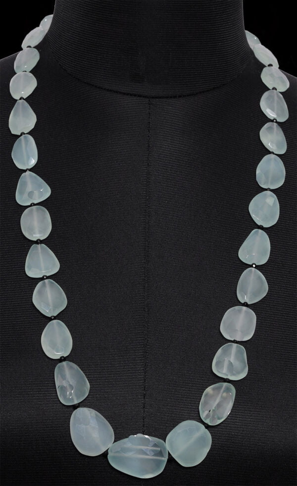 Black Onyx & Aquamarine Gemstone Beaded Necklace NS-1418