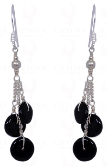 Black Spinel Button Shape Bead Earrings Made In .925 Sterling Silver ES-1421
