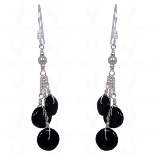 Black Spinel Button Shape Bead Earrings Made In .925 Sterling Silver ES-1421