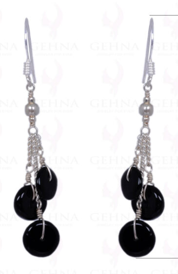 Black Spinel Button Shape Bead Earrings Made In .925 Sterling Silver ES-1421