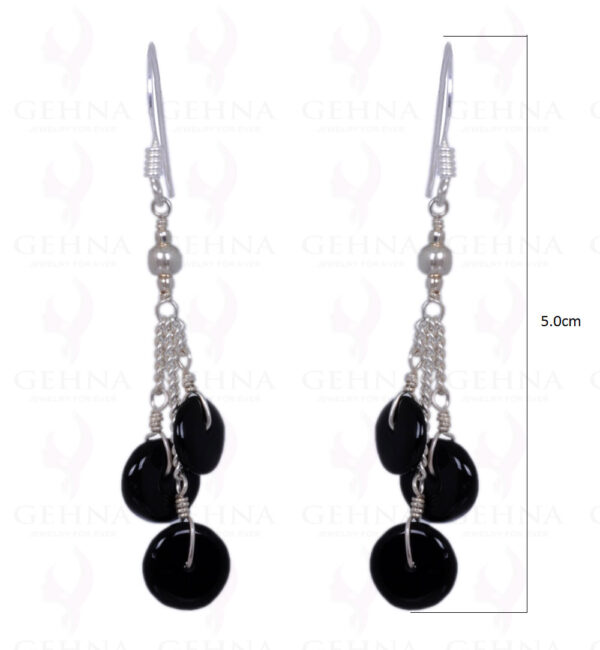 Black Spinel Button Shape Bead Earrings Made In .925 Sterling Silver ES-1421