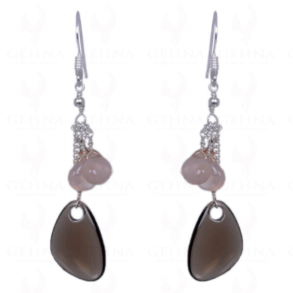 Rose Quartz & Smoky Topaz Gemstone Earrings Made In .925 Solid Silver ES-1422