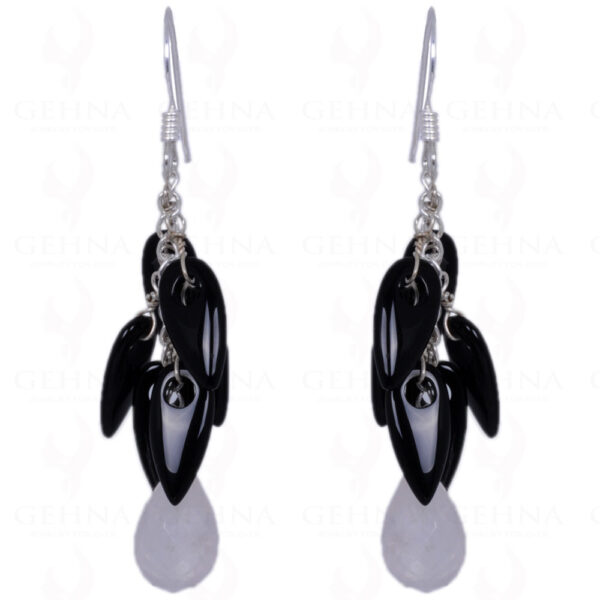 Black Spinel & Rose Quartz Gemstone Earrings Made In .925 Solid Silver ES-1423