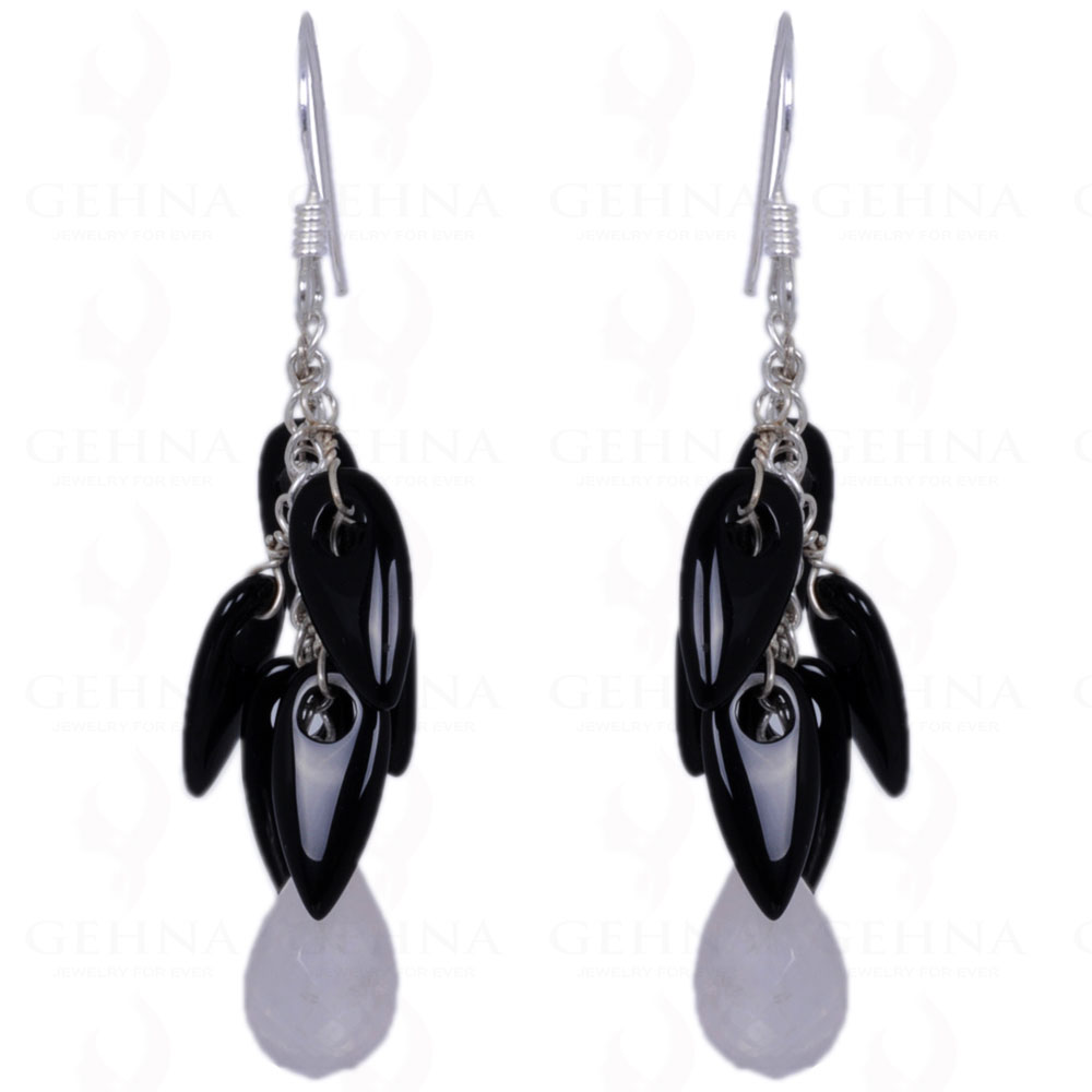 Black Spinel & Rose Quartz Gemstone Earrings Made In .925 Solid Silver ES-1423