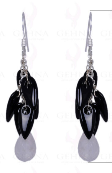 Black Spinel & Rose Quartz Gemstone Earrings Made In .925 Solid Silver ES-1423