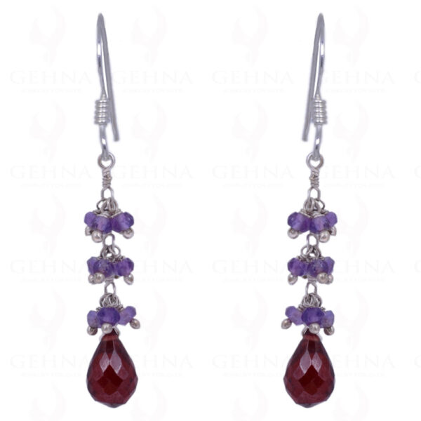 Red Garnet & Amethyst Gemstone Earrings Made In .925 Solid Silver ES-1424