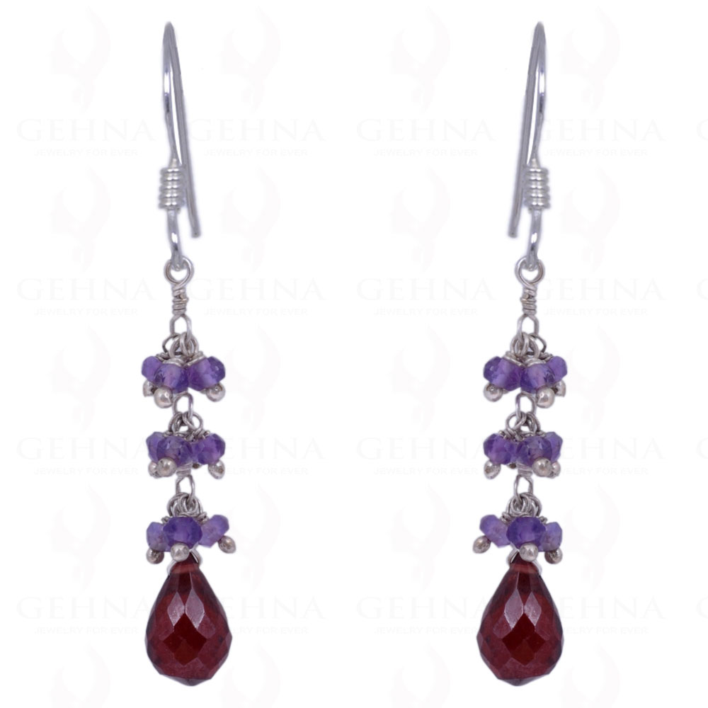 Red Garnet & Amethyst Gemstone Earrings Made In .925 Solid Silver ES-1424