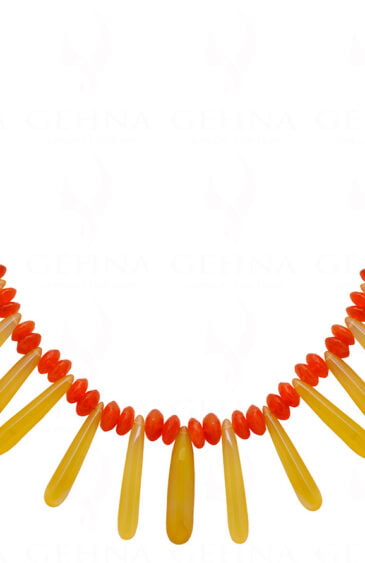 Lemon Topaz Plain Long Drops & Carnelian Gemstone Bead Necklace NS-1425