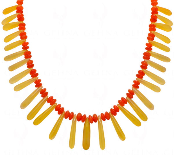 Lemon Topaz Plain Long Drops & Carnelian Gemstone Bead Necklace NS-1425