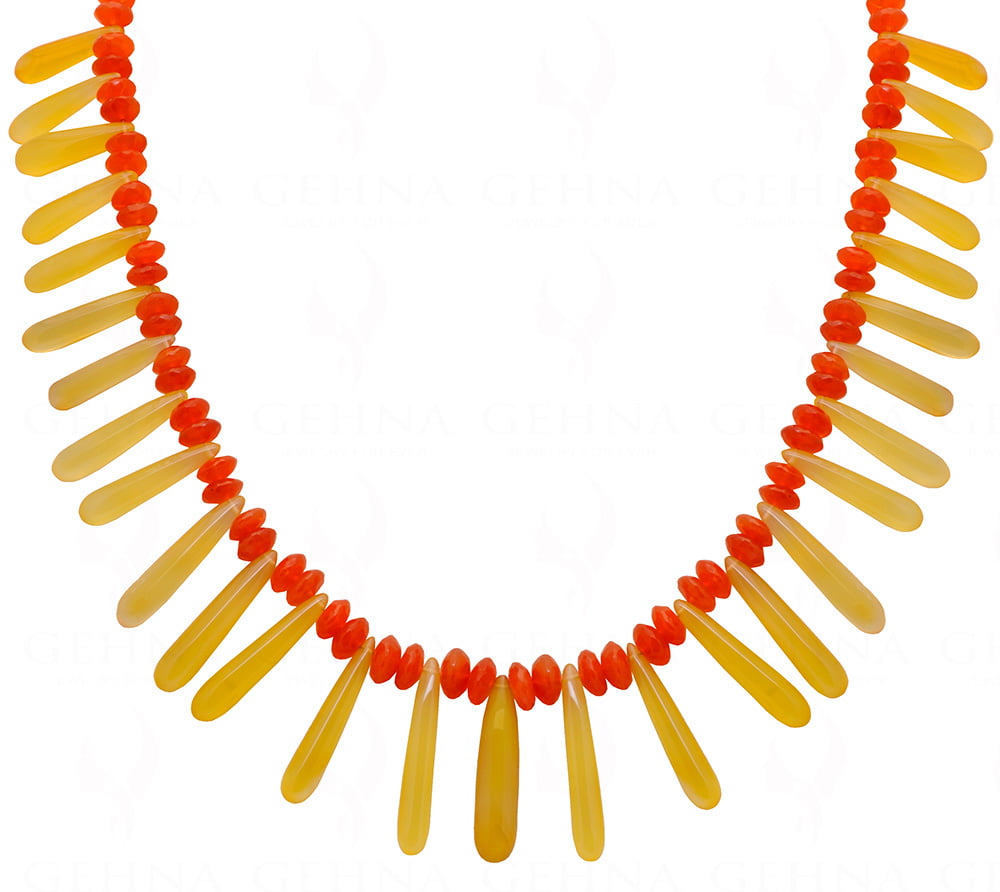 Lemon Topaz Plain Long Drops & Carnelian Gemstone Bead Necklace NS-1425