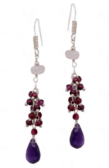 Garnet, Rainbow Moonstone & Amethyst Gemstone Sterling Silver Earrings ES-1426