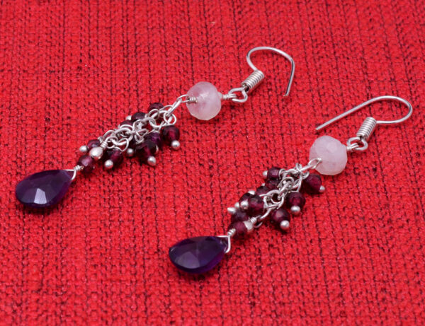 Garnet, Rainbow Moonstone & Amethyst Gemstone Sterling Silver Earrings ES-1426