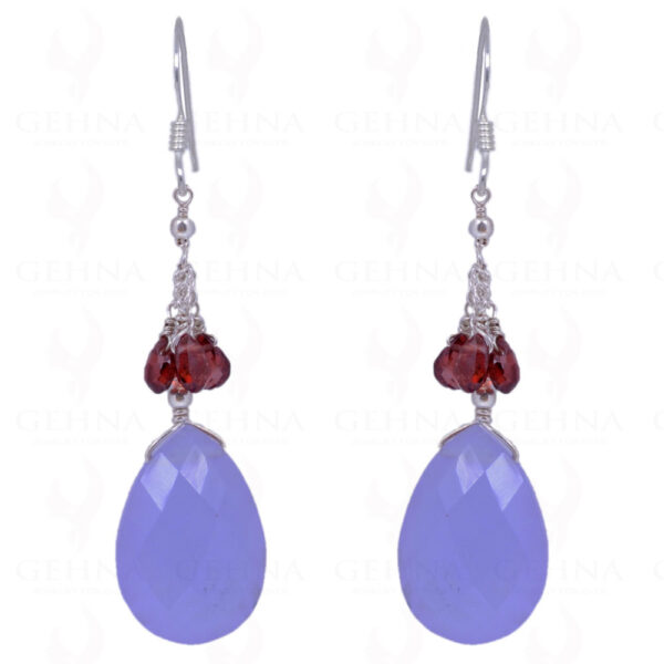 Blue Chalcedony & Garnet Gemstone Earrings Made In 925 Sterling Silver ES-1427