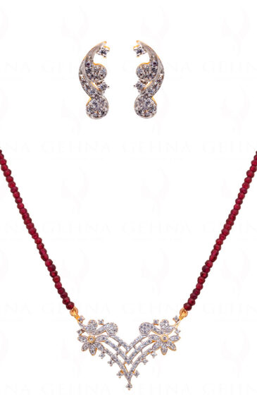 Red Garnet Gemstone Bead with Pendant & Earring Set NS-1429
