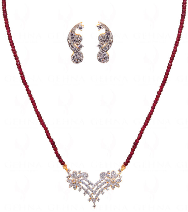 Red Garnet Gemstone Bead with Pendant & Earring Set NS-1429