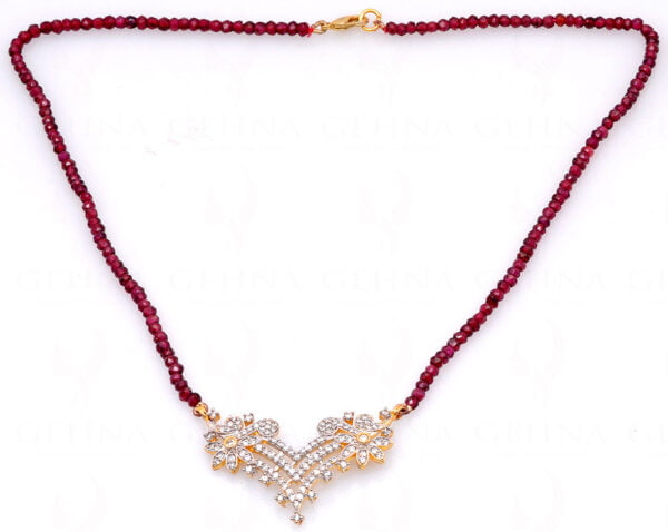 Red Garnet Gemstone Bead with Pendant & Earring Set NS-1429