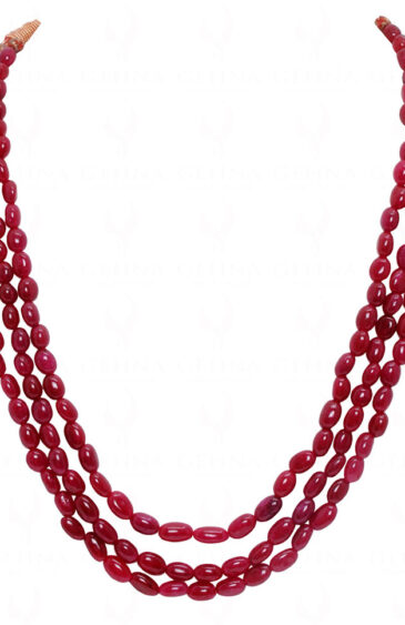 3 Row Ruby Gemstone Oval Shape Bead Necklace NP-1430