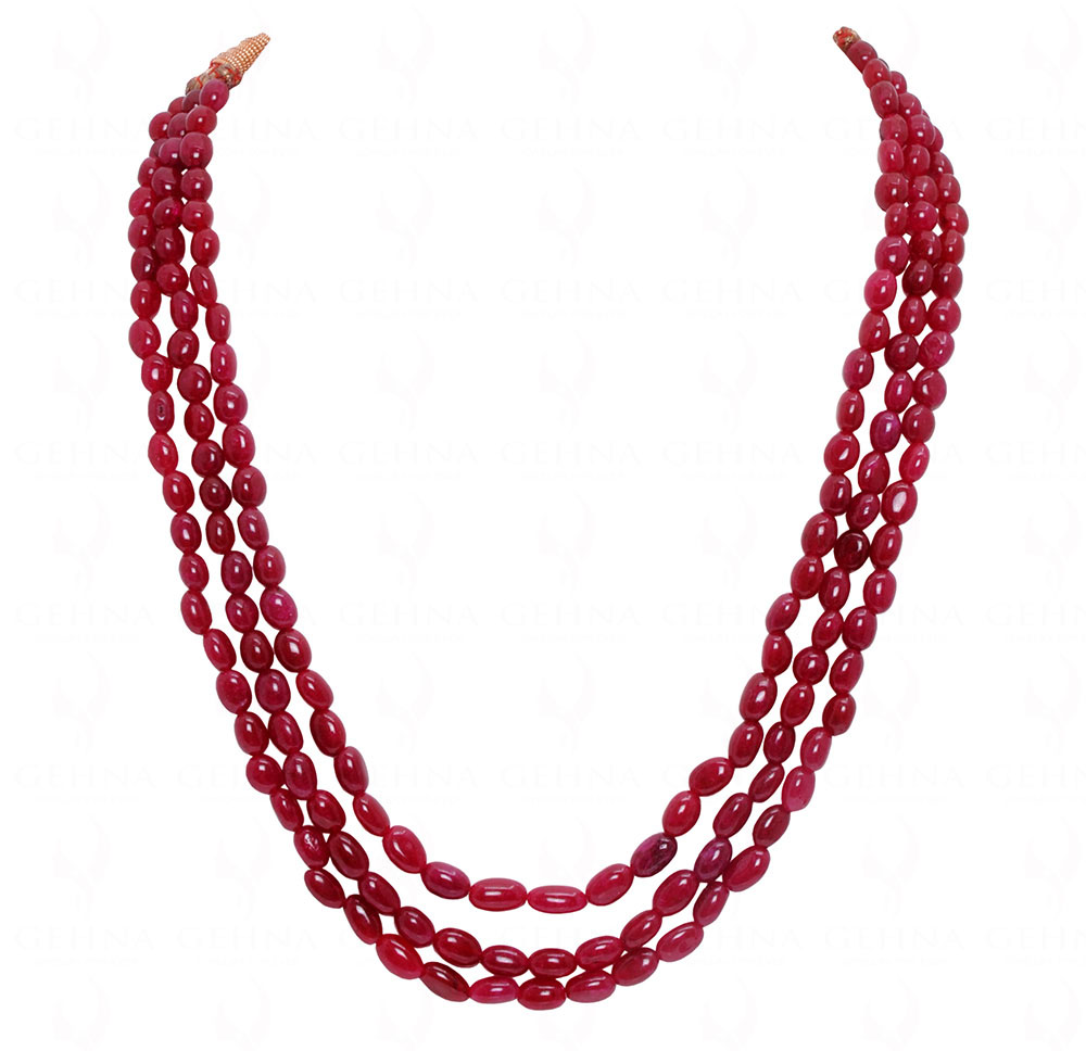 3 Row Ruby Gemstone Oval Shape Bead Necklace NP-1430