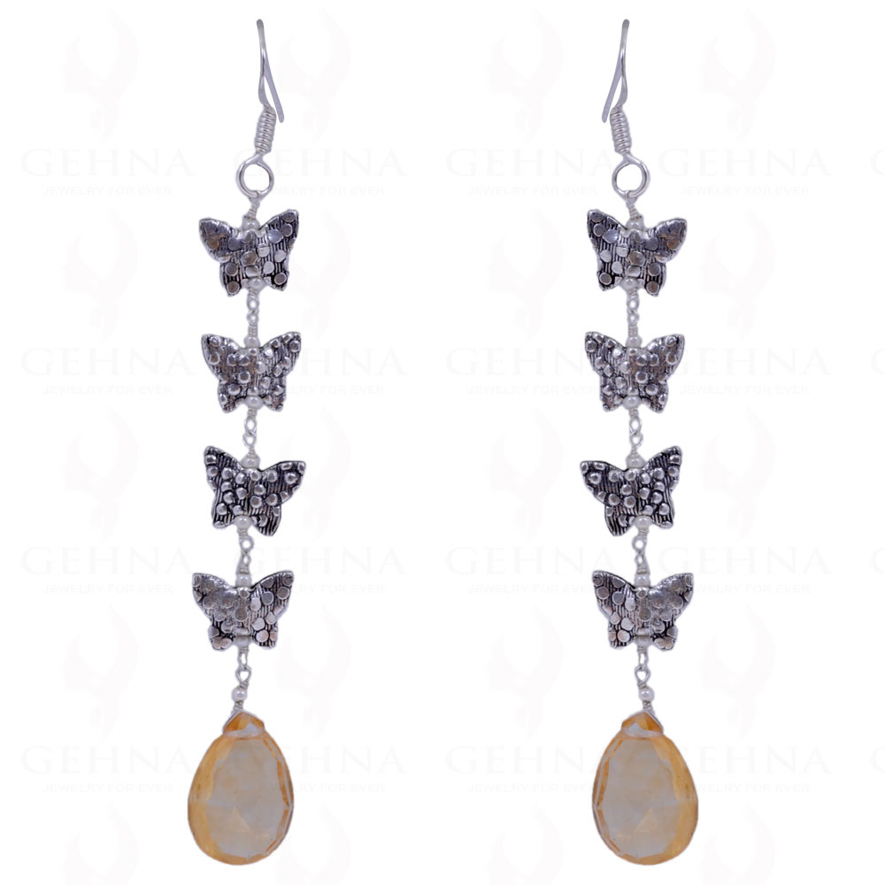 Citrine Gemstone Drop Earrings With .925 Sterling Silver Elements ES-1431