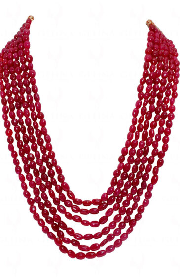 5 Row Ruby Gemstone Oval Shape Bead Necklace NP-1431