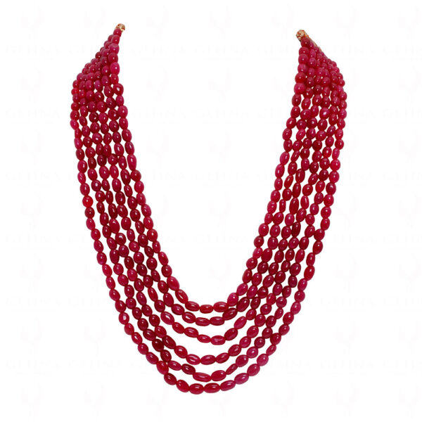 5 Row Ruby Gemstone Oval Shape Bead Necklace NP-1431