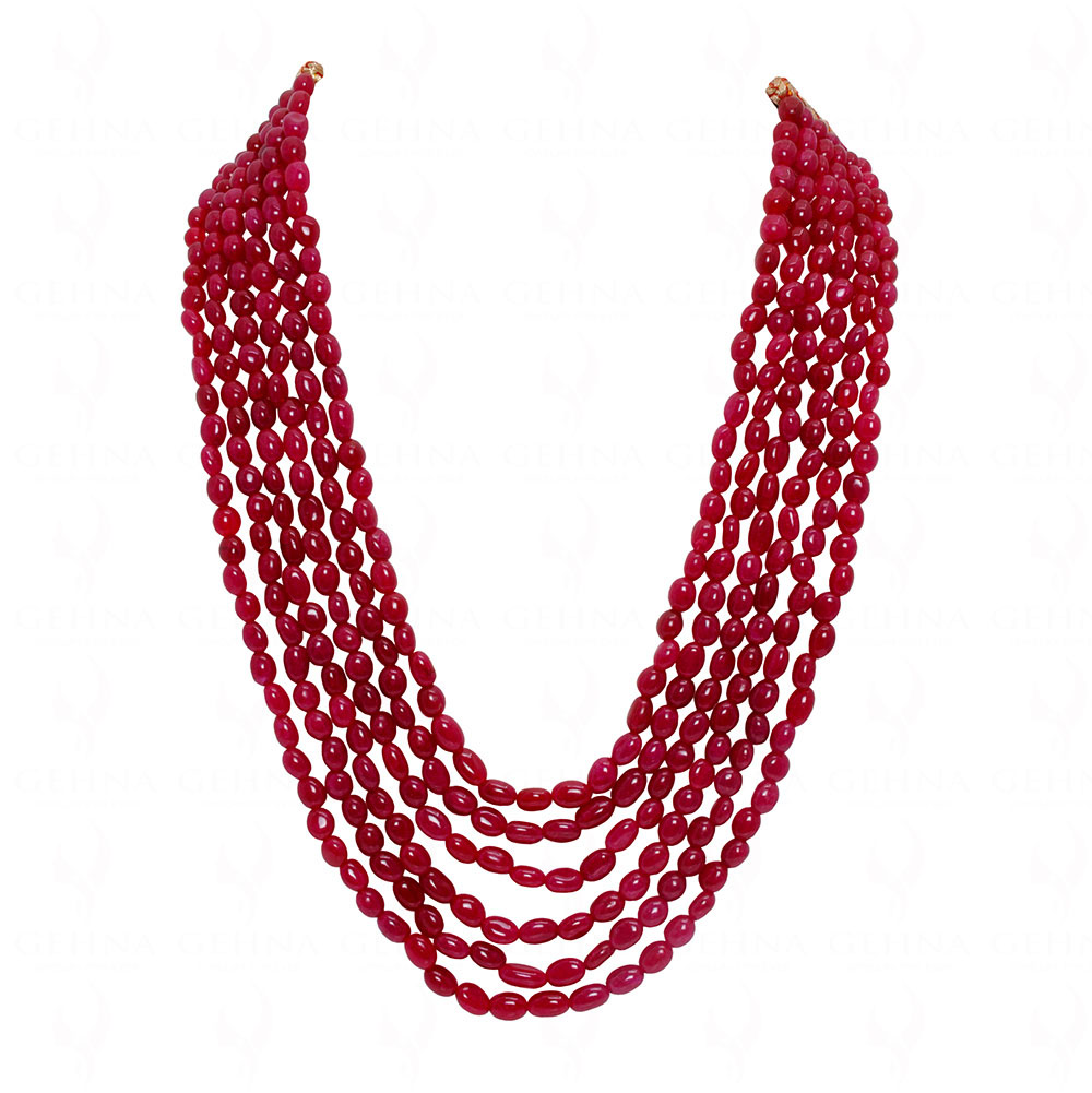 5 Row Ruby Gemstone Oval Shape Bead Necklace NP-1431