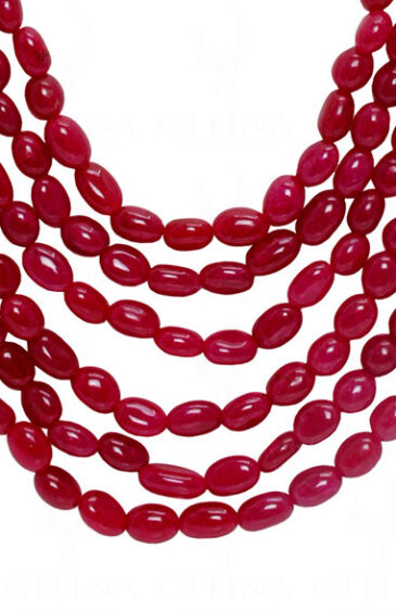 5 Row Ruby Gemstone Oval Shape Bead Necklace NP-1431