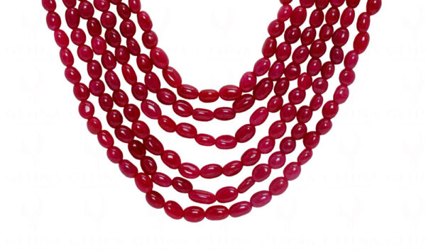 5 Row Ruby Gemstone Oval Shape Bead Necklace NP-1431