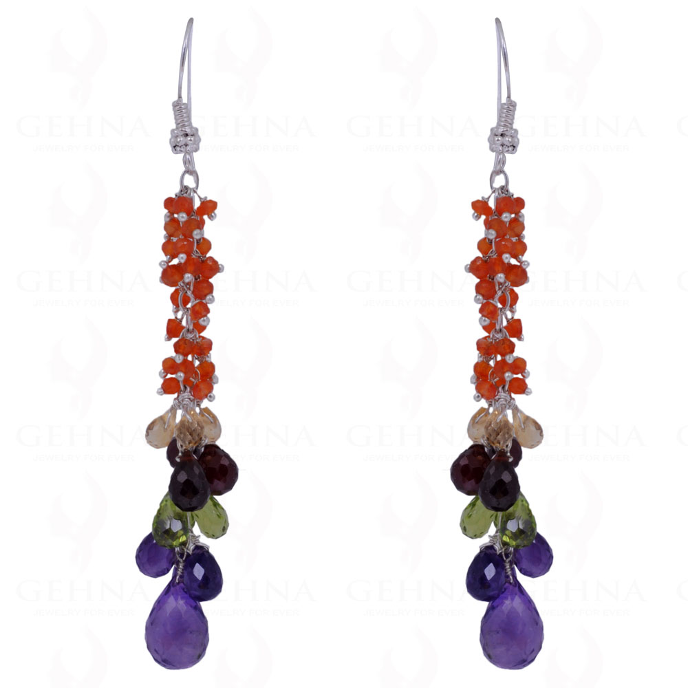 Carnelian, Garnet, Amethyst & Peridot Gemstone Earrings In .925 Silver ES-1432