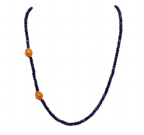 Blue Sapphire Faceted Bead Necklace With Golden Spacer Bead NP-1432