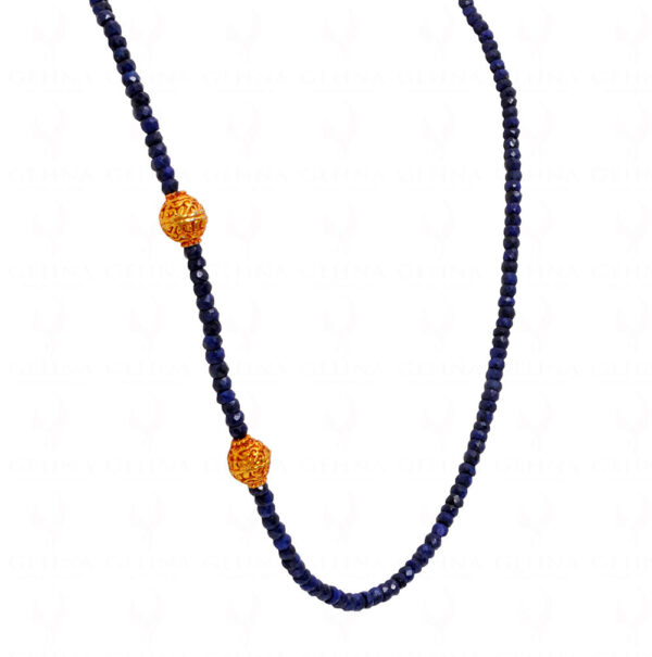 Blue Sapphire Faceted Bead Necklace With Golden Spacer Bead NP-1432