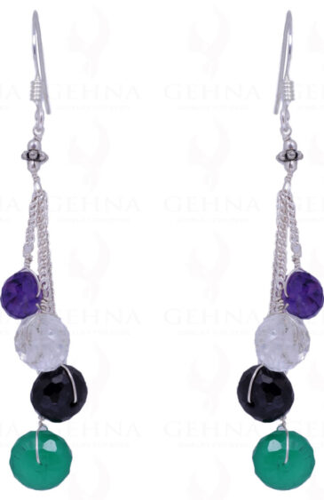 Amethyst, Aquamarine, Black Spinel & Green Onyx Gemstone Earrings ES-1434