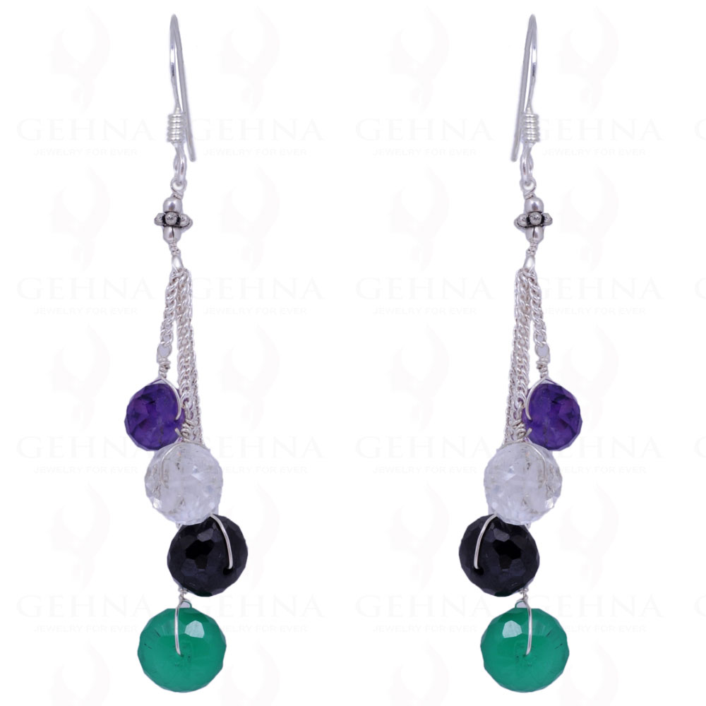 Amethyst, Aquamarine, Black Spinel & Green Onyx Gemstone Earrings ES-1434
