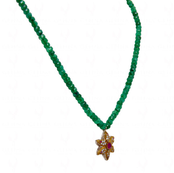 Emerald Faceted Bead String With Ruby Studded Pendant NP-1434