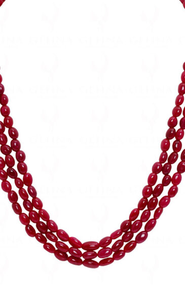 3 Row Ruby Gemstone Oval Shape Bead Necklace NP-1436