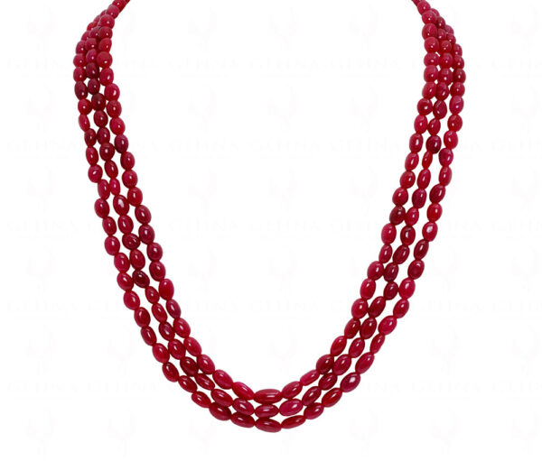 3 Row Ruby Gemstone Oval Shape Bead Necklace NP-1436