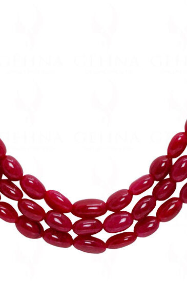 3 Row Ruby Gemstone Oval Shape Bead Necklace NP-1436